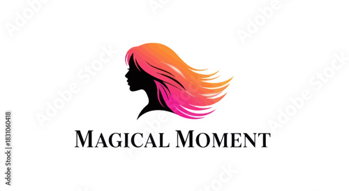 Stylized Woman Silhouette with Vibrant Gradient Hair Vector Logo Design Beauty and Fashion Concept