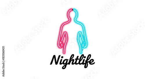 Vibrant Neon Outline Human Figure Logo for Modern Nightlife Entertainment Branding Event Invitation