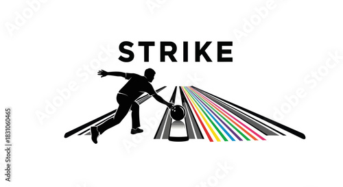 Dynamic Silhouette of Bowler Achieving Strike on Vibrant Colorful Bowling Lane