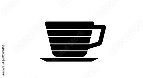 Stylish Black Striped Coffee Cup Silhouette Icon on White Background Minimalist Beverage Symbol