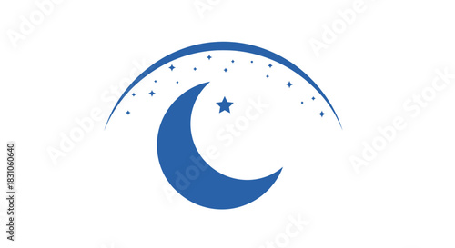 Serene Blue Crescent Moon and Stars Vector Graphic for Celestial Night Sky Theme
