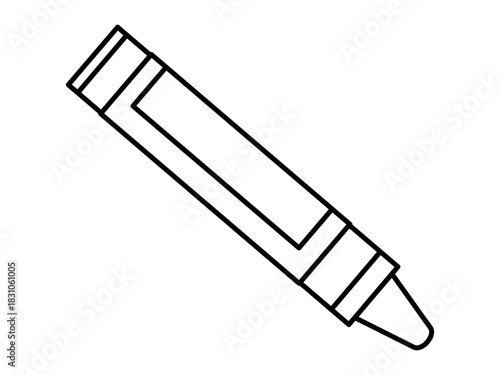 Hand drawn cute outline illustration of one crayon. Flat vector drawing kids chalk line art doodle. Creative hobby. Education or study sticker, icon. Back to school. Isolated.