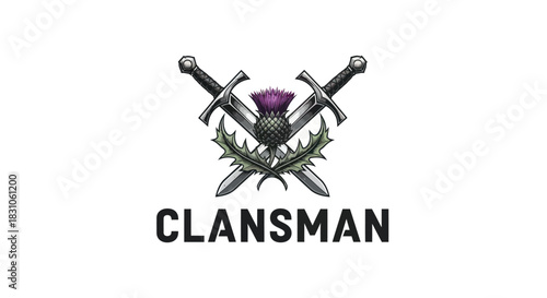 Scottish Thistle Emblem with Crossed Swords Logo for Clan Identity and Heritage Design Symbol