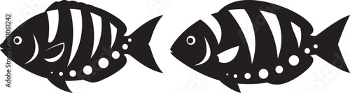 Two striped fish facing each other silhouette