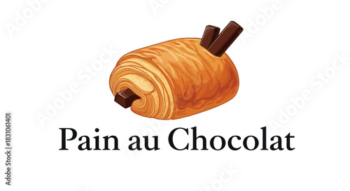 Vibrant Illustration of a Golden Brown Pain au Chocolat French Bakery Delight