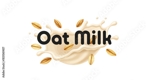 Delicious Oat Milk Splash with Grains Modern Plant-Based Beverage Logo Illustration