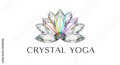 Sparkling Crystal Lotus Flower with Rainbow Light Rays for Yoga and Wellness Design