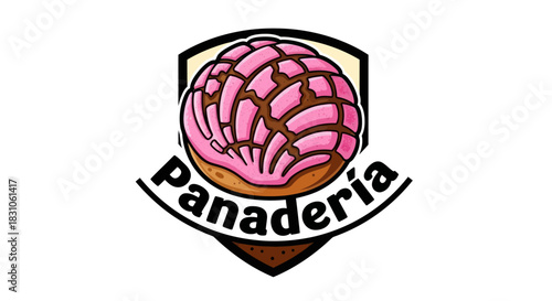 Pink Concha Panadería Logo Illustration for Traditional Mexican Sweet Bread Bakery Design