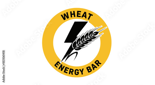 Wheat Energy Bar Logo with Lightning Bolt and Grain Symbol a Modern Design for Healthy Food Brands