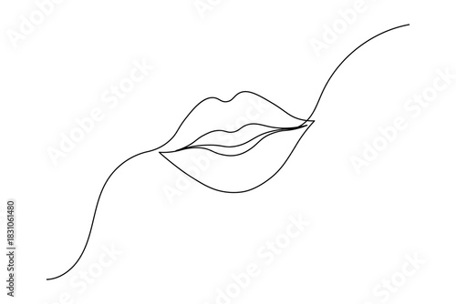 Minimalist continuous line art drawing of human lips on a white background, modern simple aesthetic design concept.