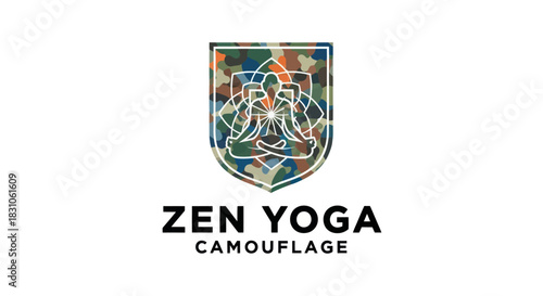 Modern Zen Yoga Logo with Camouflage Pattern for Meditation and Wellness Design