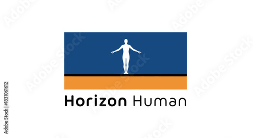 Empowering Human Silhouette Logo Symbolizing Potential Balance and Freedom Against a Horizon