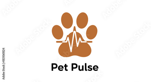 Pet Pulse Logo Paw Print with Heartbeat Line for Animal Health and Veterinary Care Icon
