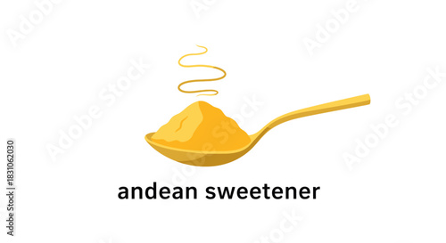 Natural Andean Sweetener Powder on a Golden Spoon with Subtle Aroma Vector Illustration