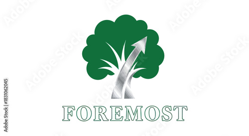 Green Tree Logo with Silver Upward Arrow Representing Business Growth and Environmental Progress
