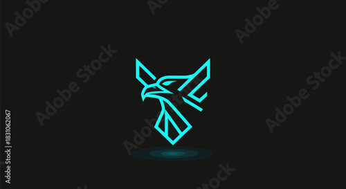 Sleek Geometric Neon Blue Eagle Head Line Art Logo on Dark Background for Branding