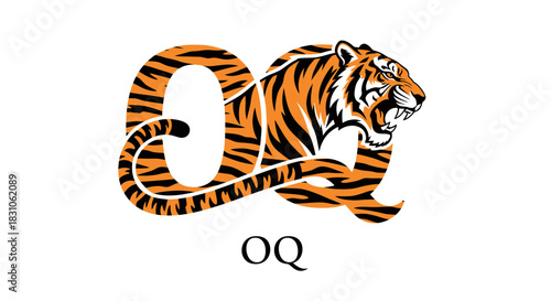 Dynamic Tiger OQ Letter Logo Design Featuring Roaring Feline Head and Bold Orange Black Stripes