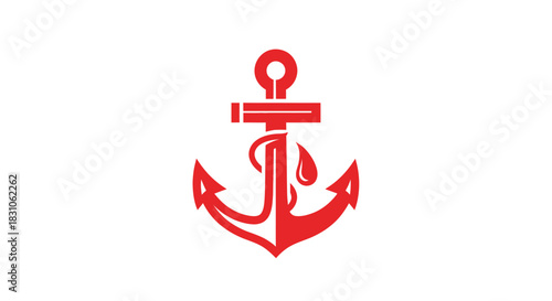 Vibrant Red Marine Anchor with Stylized Water Drop Element Vector Icon Design
