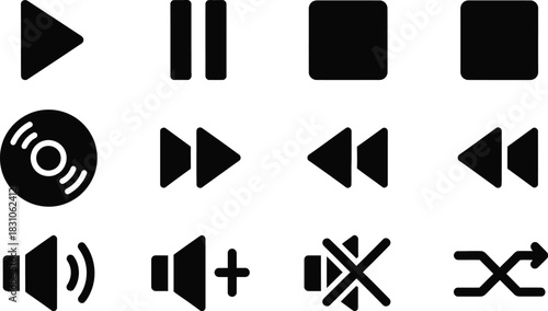 Digital Media Player Control Buttons Interface Icons with vector illustration