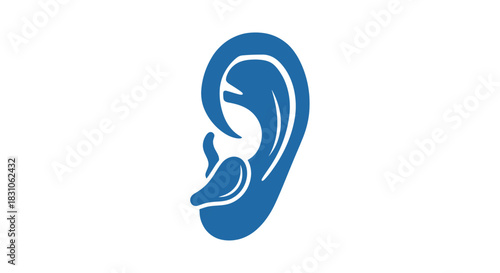 Modern Blue Human Ear Icon Symbolizing Hearing Acoustics and Audio Concepts Vector