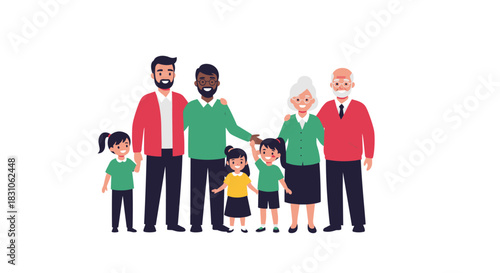 Happy diverse multi-generational family including parents children and grandparents standing together as a loving group.