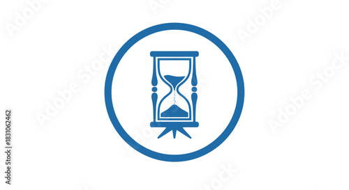 Blue Hourglass Sand Timer Icon in Circle for Time Measurement and Management Symbol