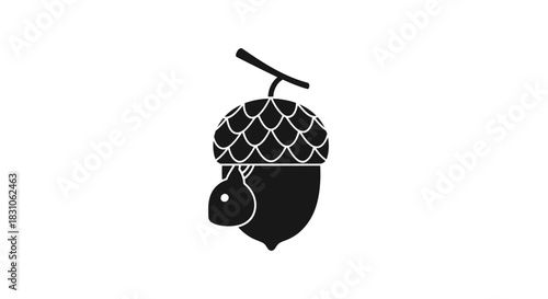 Minimalist Black Acorn with Squirrel Icon Simple Nature Woodland Silhouette Graphic