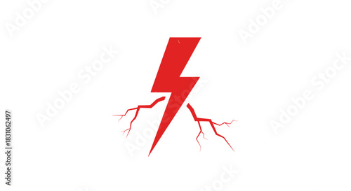 Dynamic red lightning bolt icon with fractured ground effect illustrating energy and impact