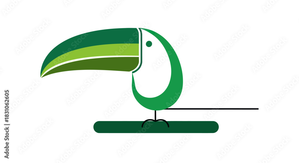 Obraz premium Vibrant Green Toucan Bird Minimalist Vector Illustration Wildlife Graphic Art on White Background