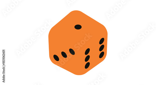 Vibrant Orange Dice with Black Pips Isometric Graphic Element for Casino and Board Games Vector