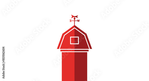 Flat Design Red Barn Silo Illustration with Weathervane Symbol Agriculture Farming Concept