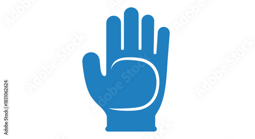Vibrant blue open hand palm facing forward icon for stop or safety warning symbol