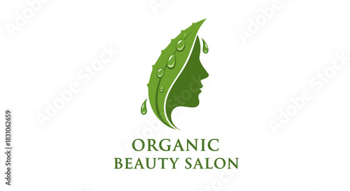 Natural Beauty Skincare Logo Design Featuring Organic Aloe Leaf and Elegant Female Face Silhouette
