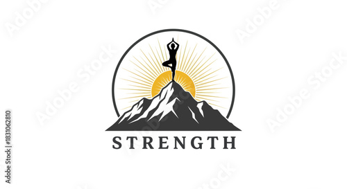 Yoga Silhouette on Mountain Peak with Sunrise Symbolizing Strength and Inner Balance