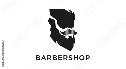 Modern Barbershop Logo Design with Stylish Bearded Man and Mustache Icon Silhouette Vector