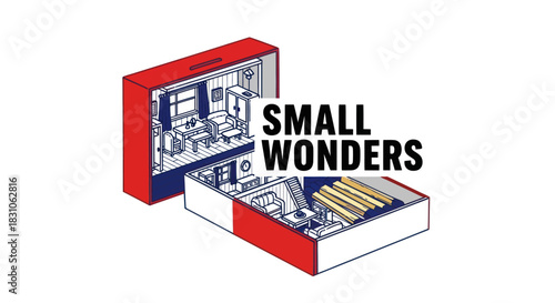 Architectural concept of small dwelling house within matchbox for compact lifestyle design