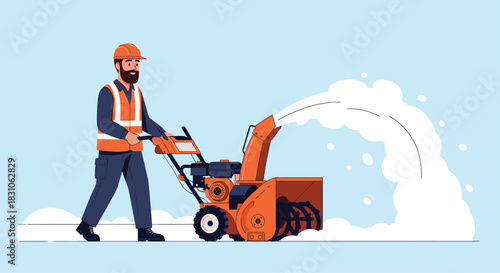 Man in protective gear operating a powerful snow blower to efficiently clear a path of heavy snow.