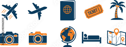 Travel and Vacation Icons Set for Tourism Journey with vector illustration