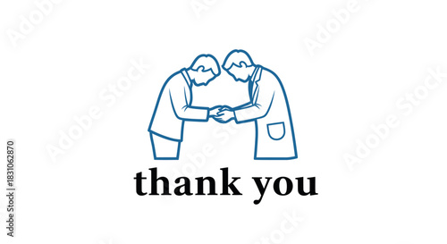Line Art Illustration of Two Bowing Figures Expressing Thanks Professional Courtesy and Mutual
