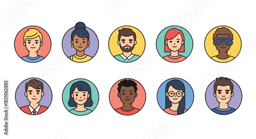 Collection of diverse male and female avatar icons with various hairstyles and facial expressions representing different people.