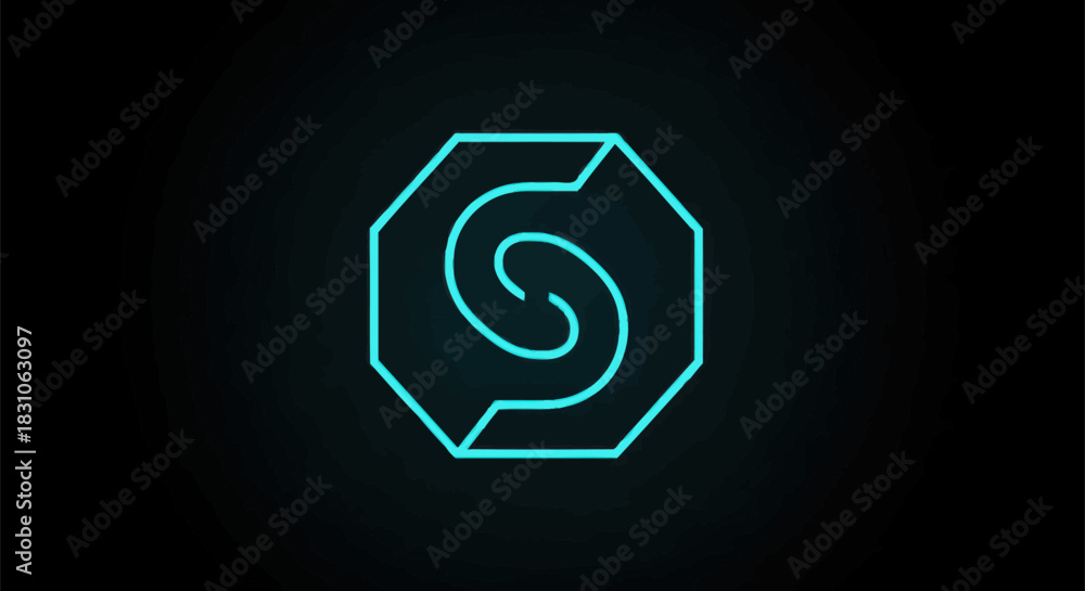 Fototapeta premium Glowing Neon Blue Octagon Spiral Shape Abstract Digital Technology Concept Illustration