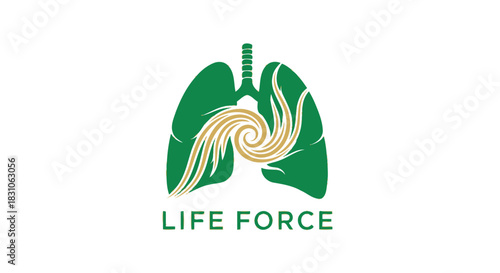 Green Lungs with Golden Swirl Symbolizing Healthy Breath and Vital Life Force
