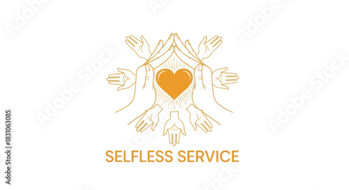 Golden Hands Protecting a Radiant Heart Symbolizing Selfless Service and Unity