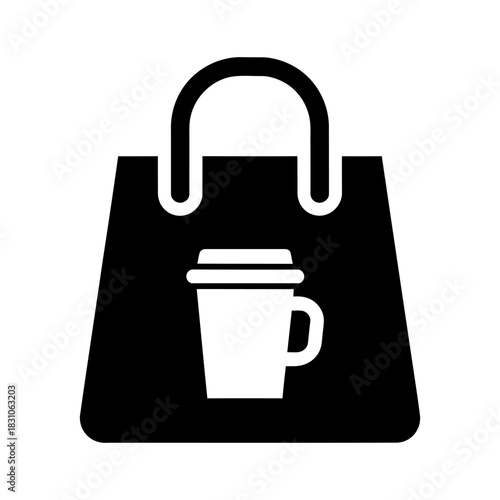 Black shopping bag icon with coffee cup vector illustration
