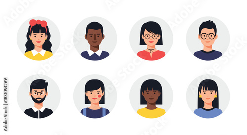 Collection of diverse male and female avatar icons featuring various hairstyles and accessories for user profiles.