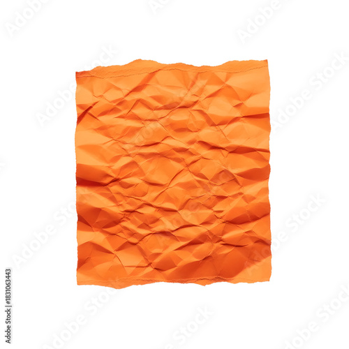 Orange Crumpled Paper Sheet Isolated On Transparent Background