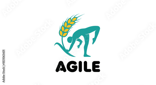 Agile Human Figure with Wheat Stalk Logo Representing Healthy Lifestyle and Natural Well-being
