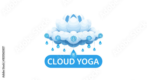 Peaceful Cloud Yoga Concept with Lotus Blossom and Chakra Symbols for Holistic Wellness