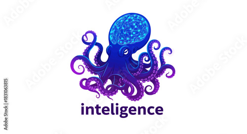 Modern Octopus Mascot with Brain for AI Technology and Smart Solutions Concept