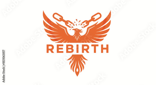 Powerful Phoenix Bird Breaking Chains Symbolizing Rebirth Freedom and Strength Logo Icon Design